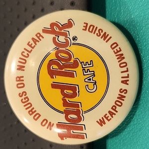 Vintage Hard Rock Cafe No Drugs or Nuclear Weapons Allowed Inside Button EUC